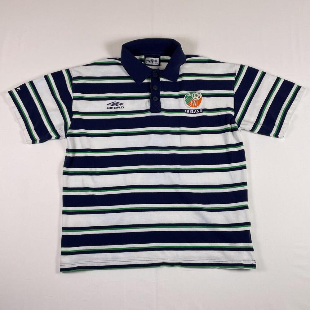 Umbro Ireland Striped Polo Shirt L 90s Football